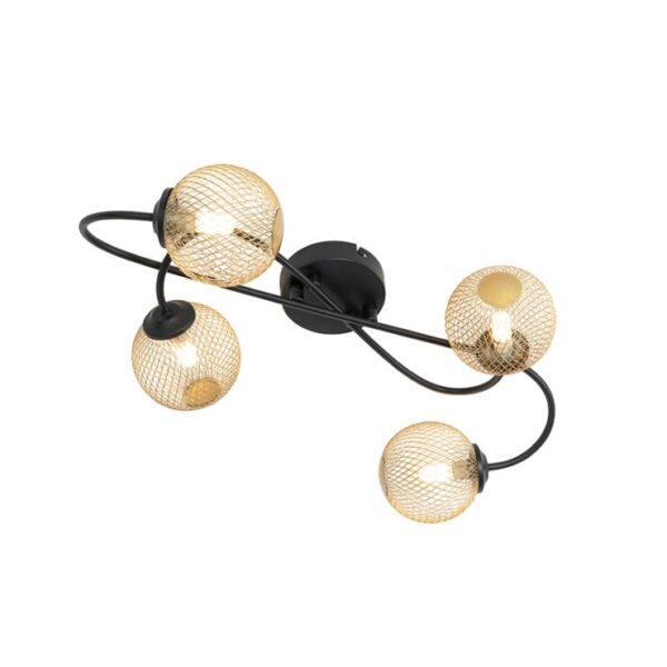 Plafonnier moderne noir à 4 lumières dorées